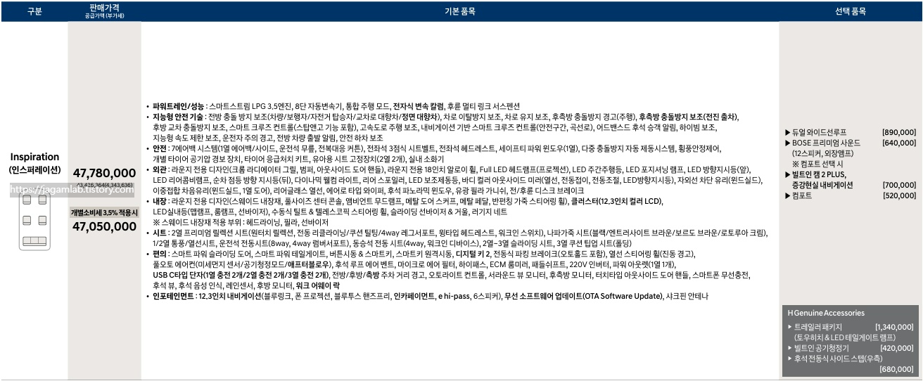 더 뉴 스타리아 라운지 7인승 인스퍼레이션 가격표