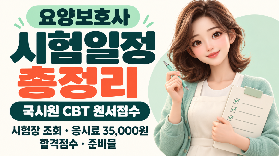 요양보호사 시험일정 총정리｜국시원 CBT 원서접수&middot;시험장 조회&middot;응시료 35,000원&middot;합격점수&middot;준비물