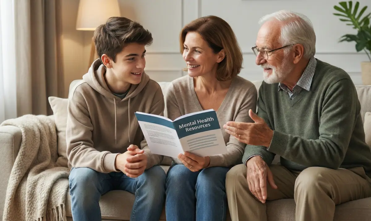 청소년부터 노년층까지 다양한 연령대에 맞춘 우울증 테스트 도구와 지지적인 환경의 중요성을 보여주는 모습