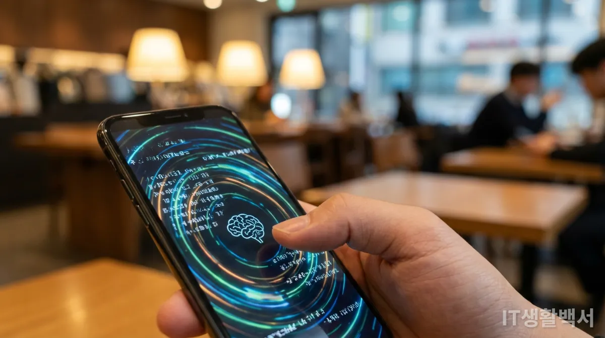 스마트폰에서 생성형 AI 앱을 사용하는 한국인 손