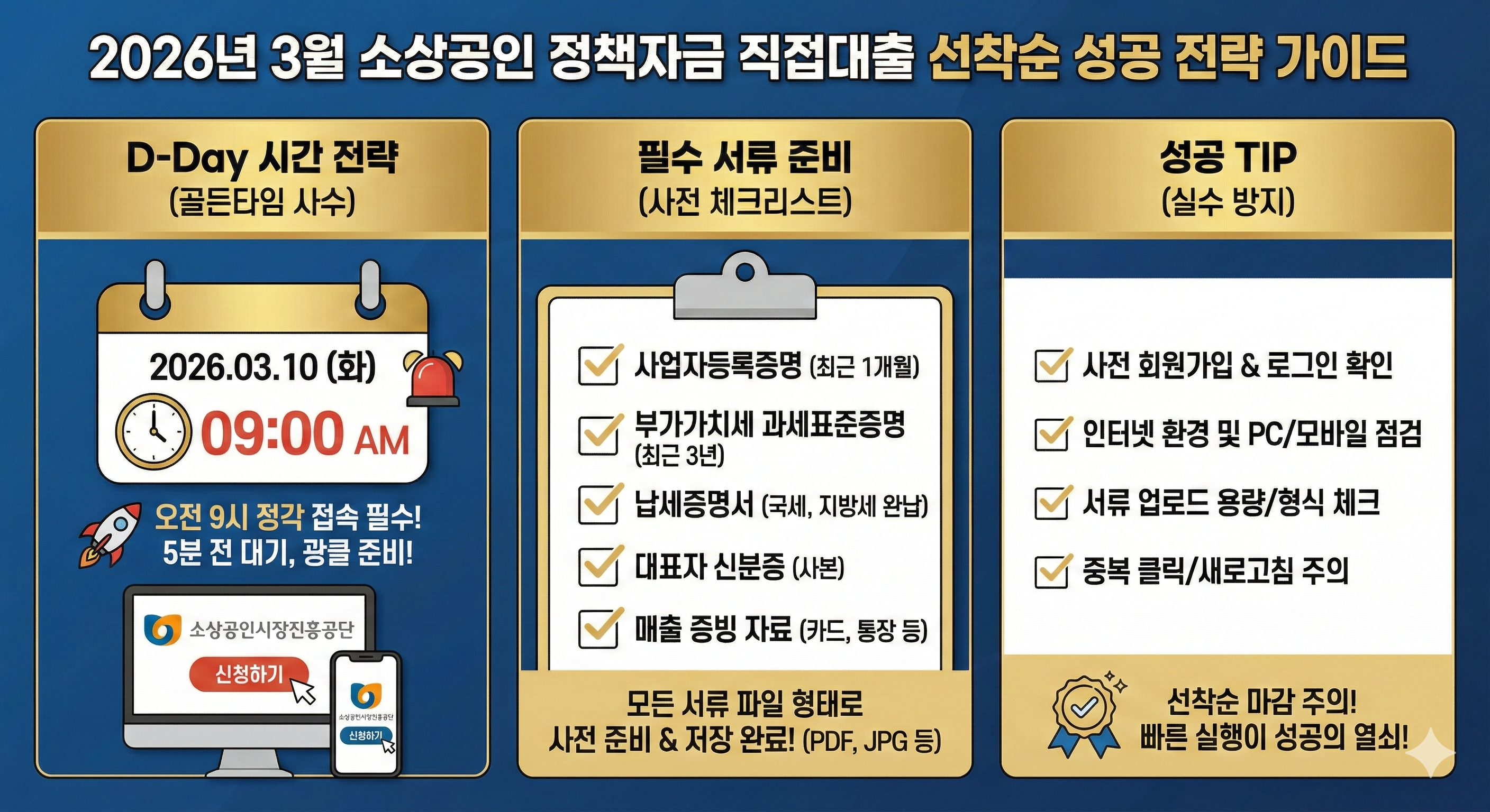 2026년 소상공인 정책자금 직접대출 3월 선착순 신청 성공을 위한 시간 및 서류 전략 안내 이미지
