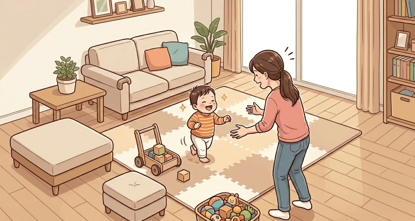 아기 첫 걸음마 시기 행동 분석과 대근육 발달을 돕는 거실 환경 배치