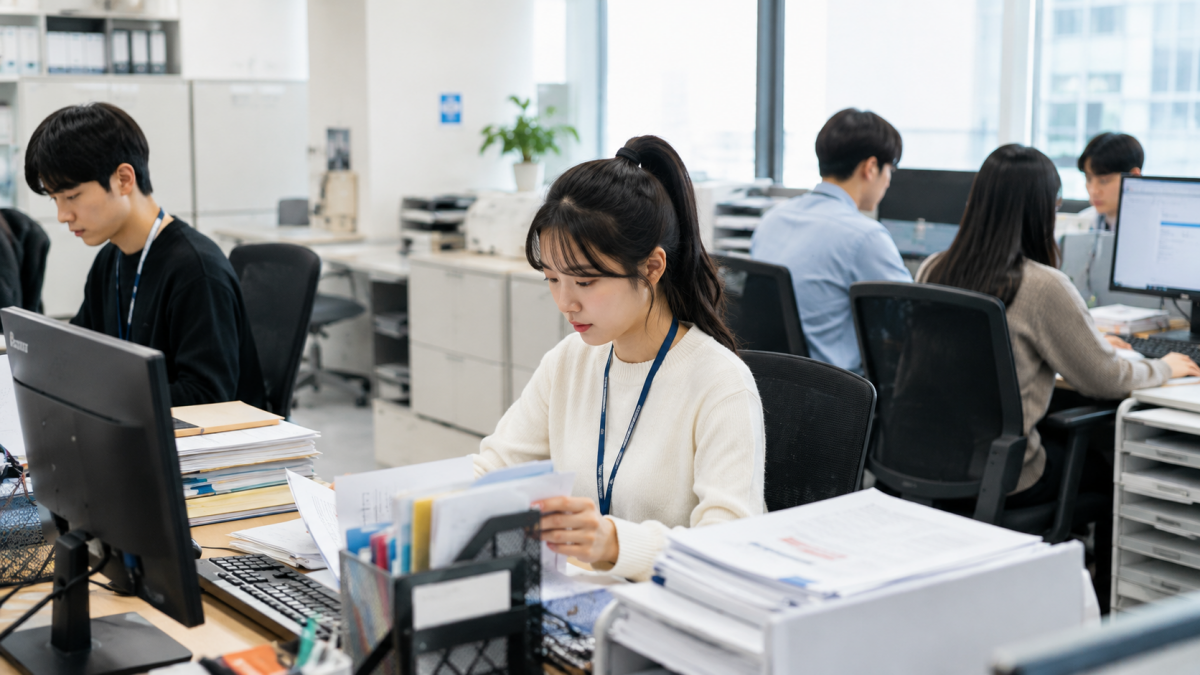 공공기관 청년 아르바이트 참여자가 행정 업무를 수행하는 모습