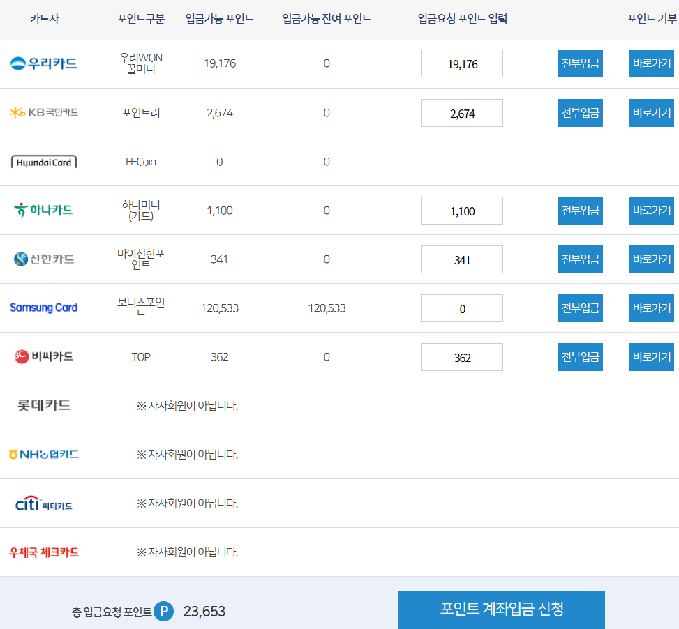카드 포인트 현황
