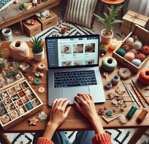 공방에서 컴퓨터를 이용해 자료를 검색하는 사진