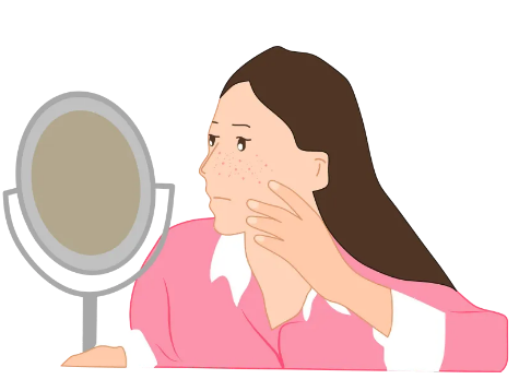 모공 넓은 여자가 거울 보는 일러스트