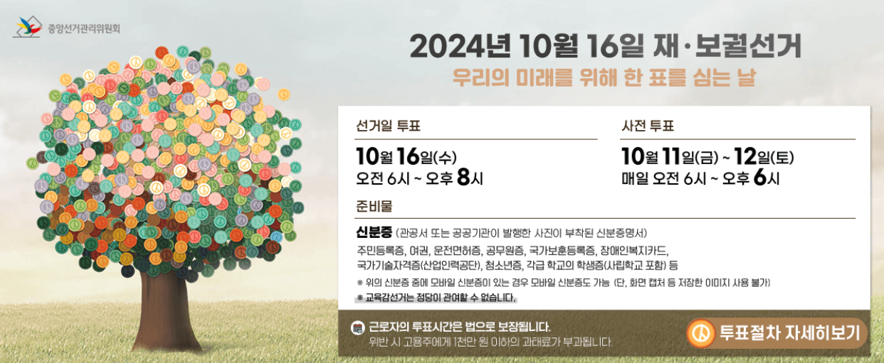 2024.10.16[서울 중랑구]재보궐선거 투표소 위치, 투표방법 안내(교육감후보 소개)