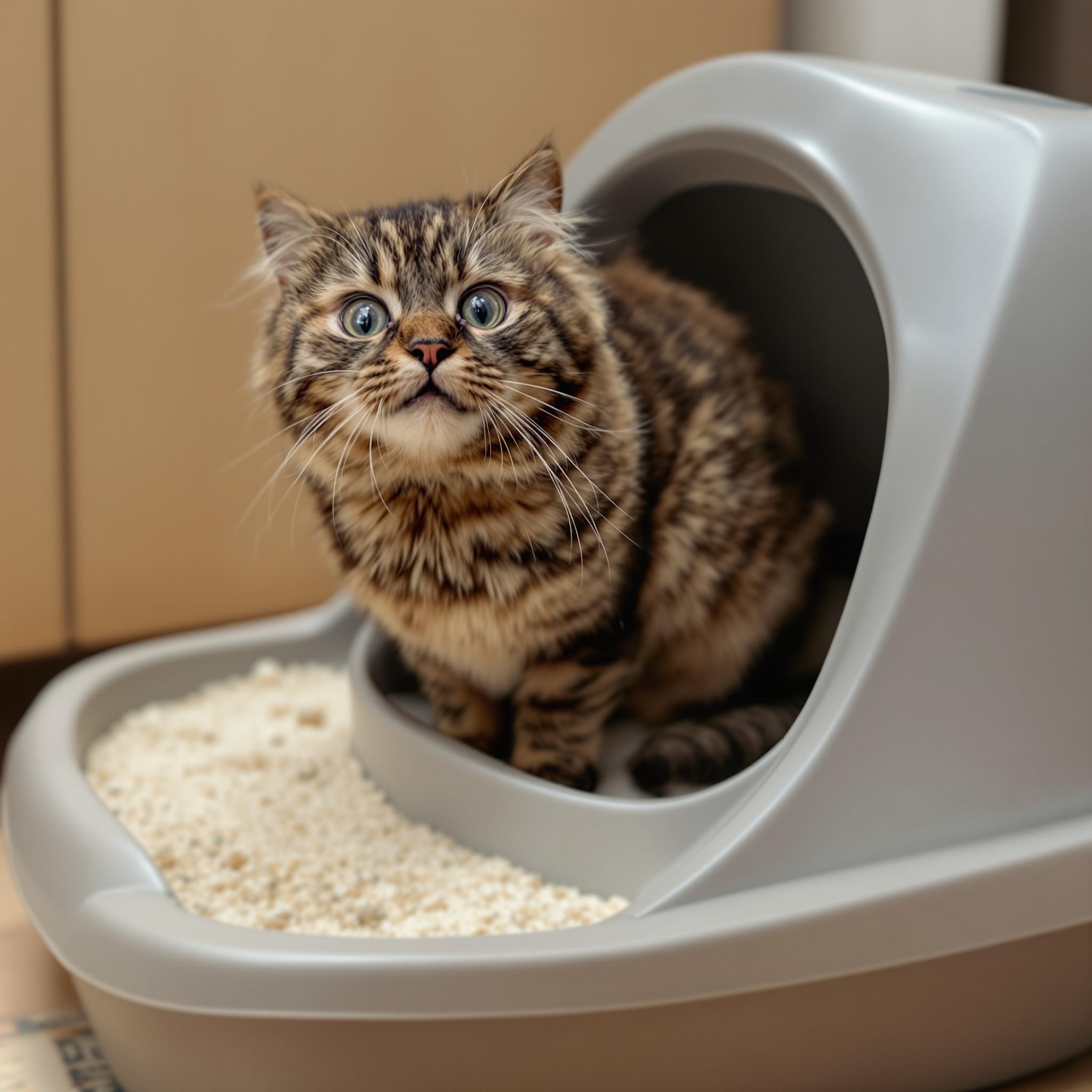 화장실에서 오줌을 싸는 고양이