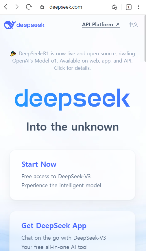 딥시크 홈페이지 링크