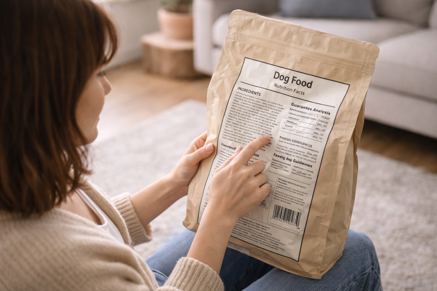강아지 사료 성분표를 보는 보호자 사진