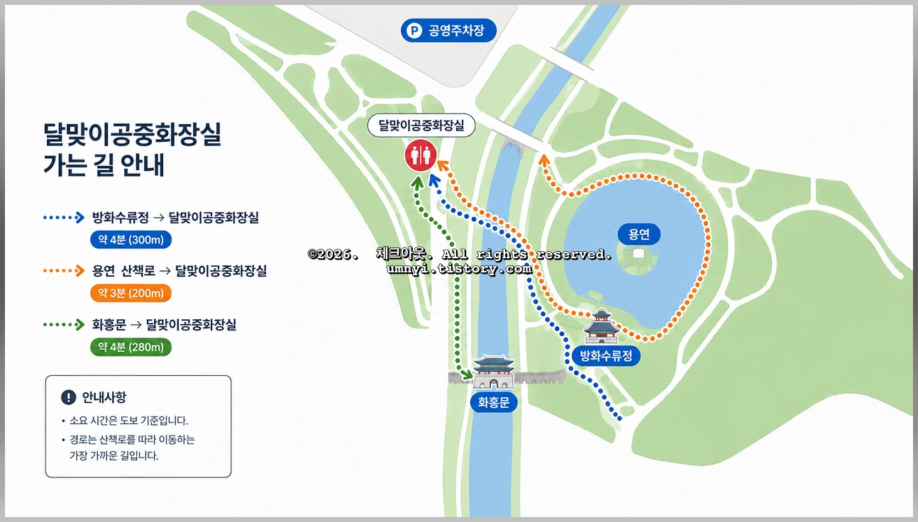 용연 근처 화장실 위치 안내도 (블로거 체크아웃 직접 제작)