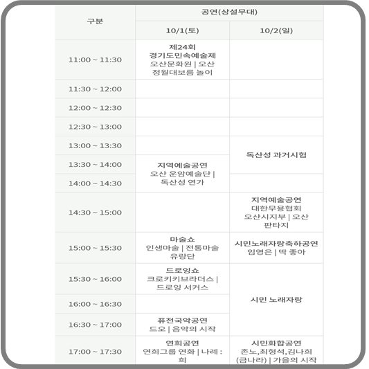 오산 독산성 축제 공연일정