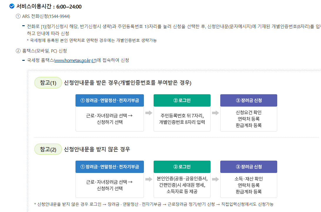 홈택스 손택스 근로장려금 자녀장려금 신청 방법