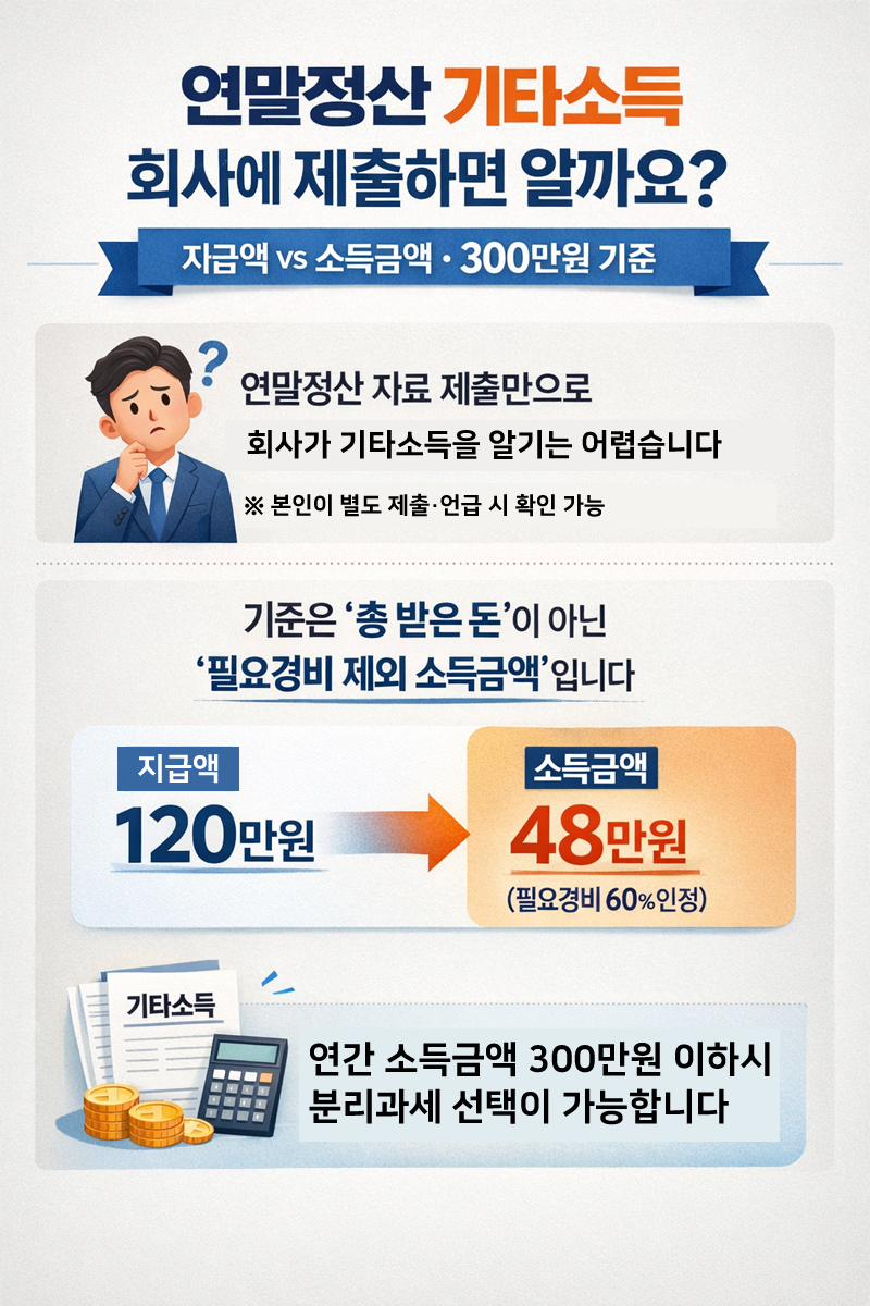 연말정산 기타소득, 회사에 제출하면 알까요?