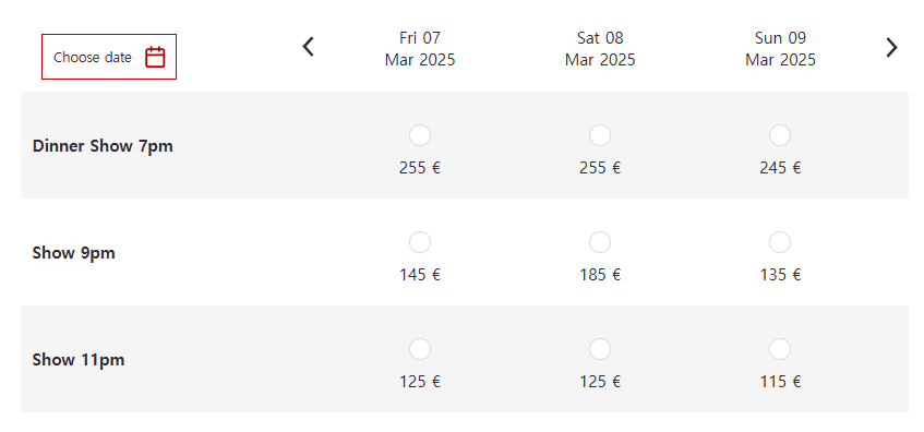 물랑루즈 예약, 가격