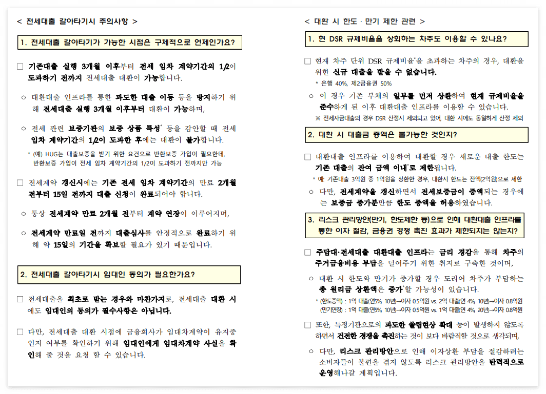 주담대, 전세대출 갈아타기 Q&A