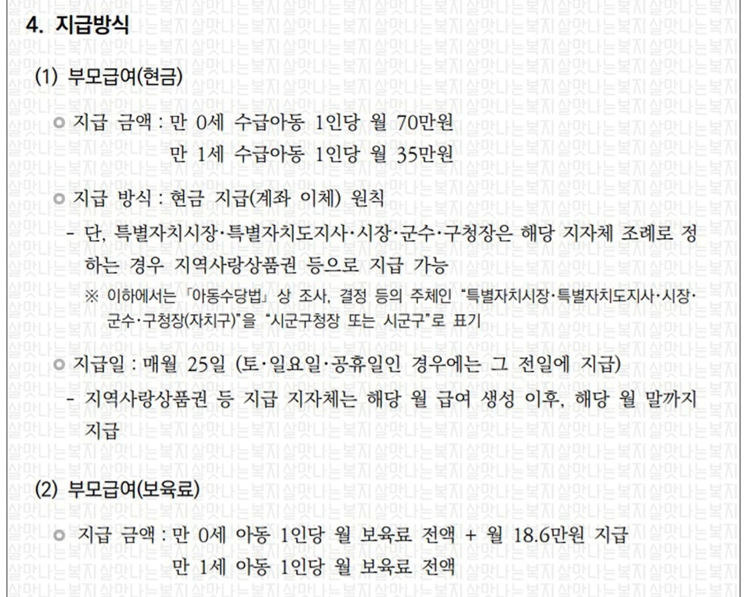 부모급여 지급방식
