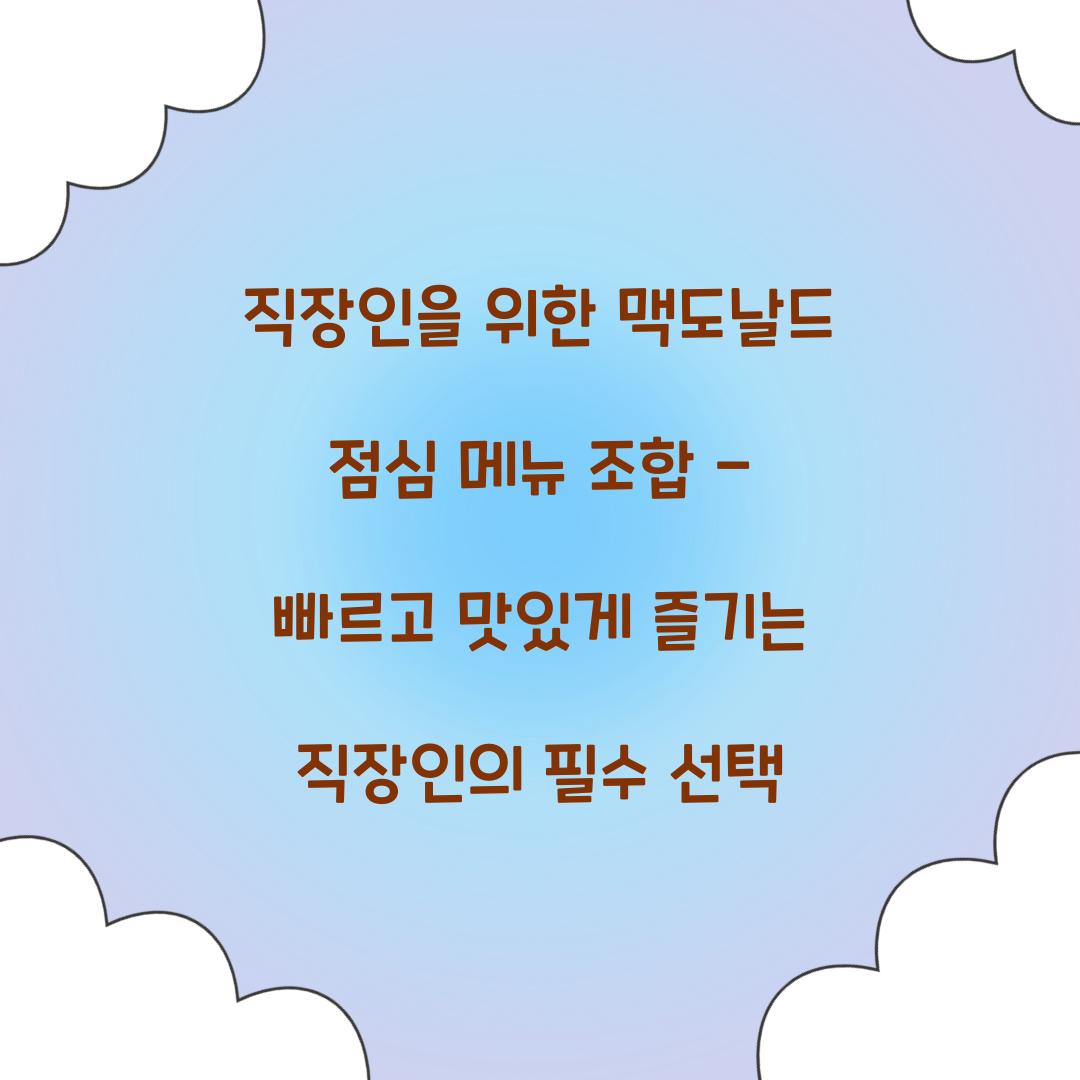 직장인을 위한 맥도날드 점심 메뉴 조합 