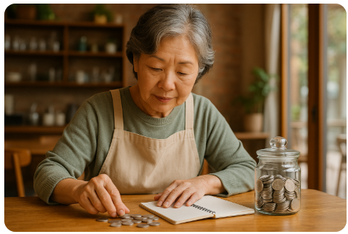 카페에서 노후 준비하는 중년 여성