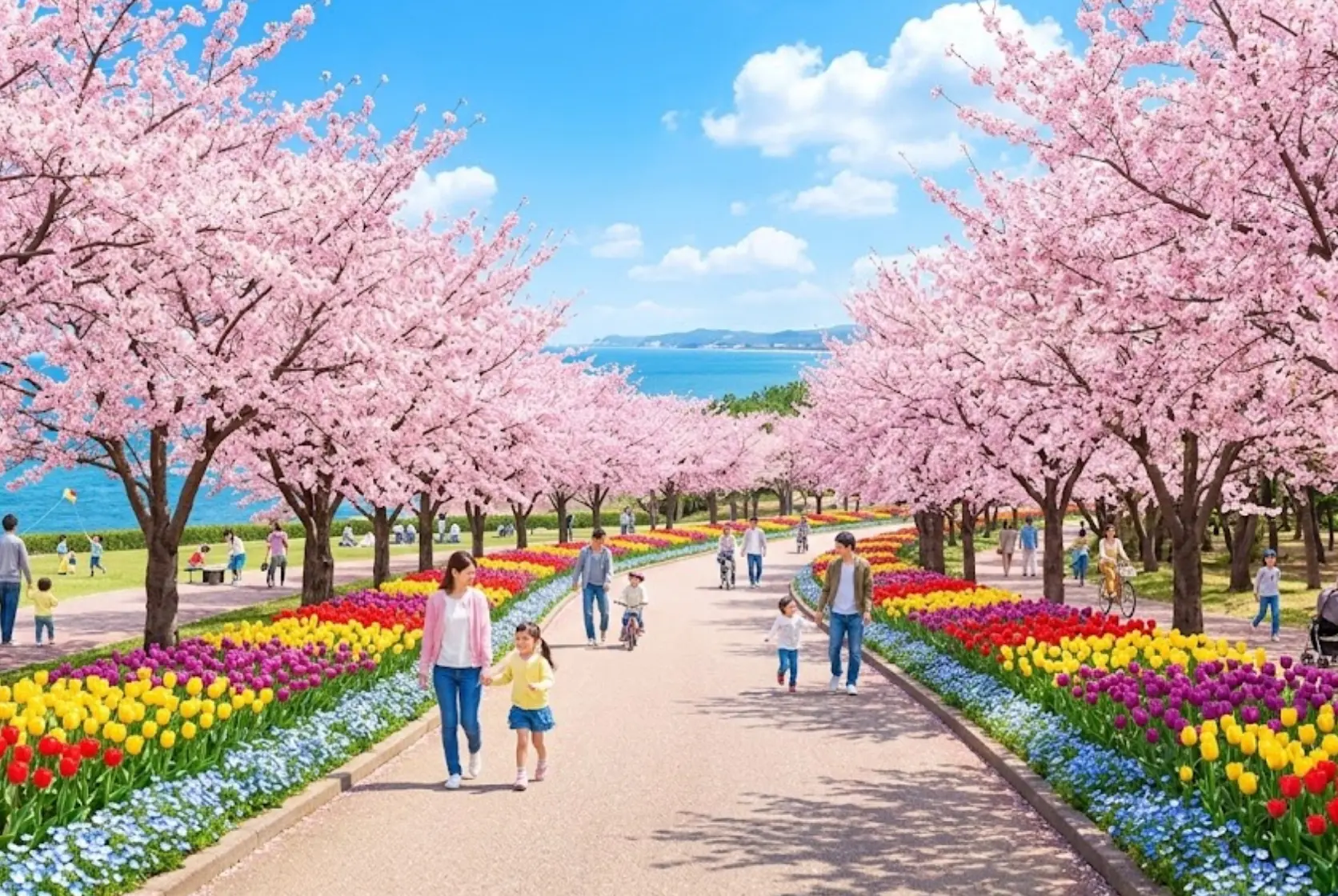 후쿠오카 우미노나카미치 해변공원 벚꽃 튤립 어린이 가족여행