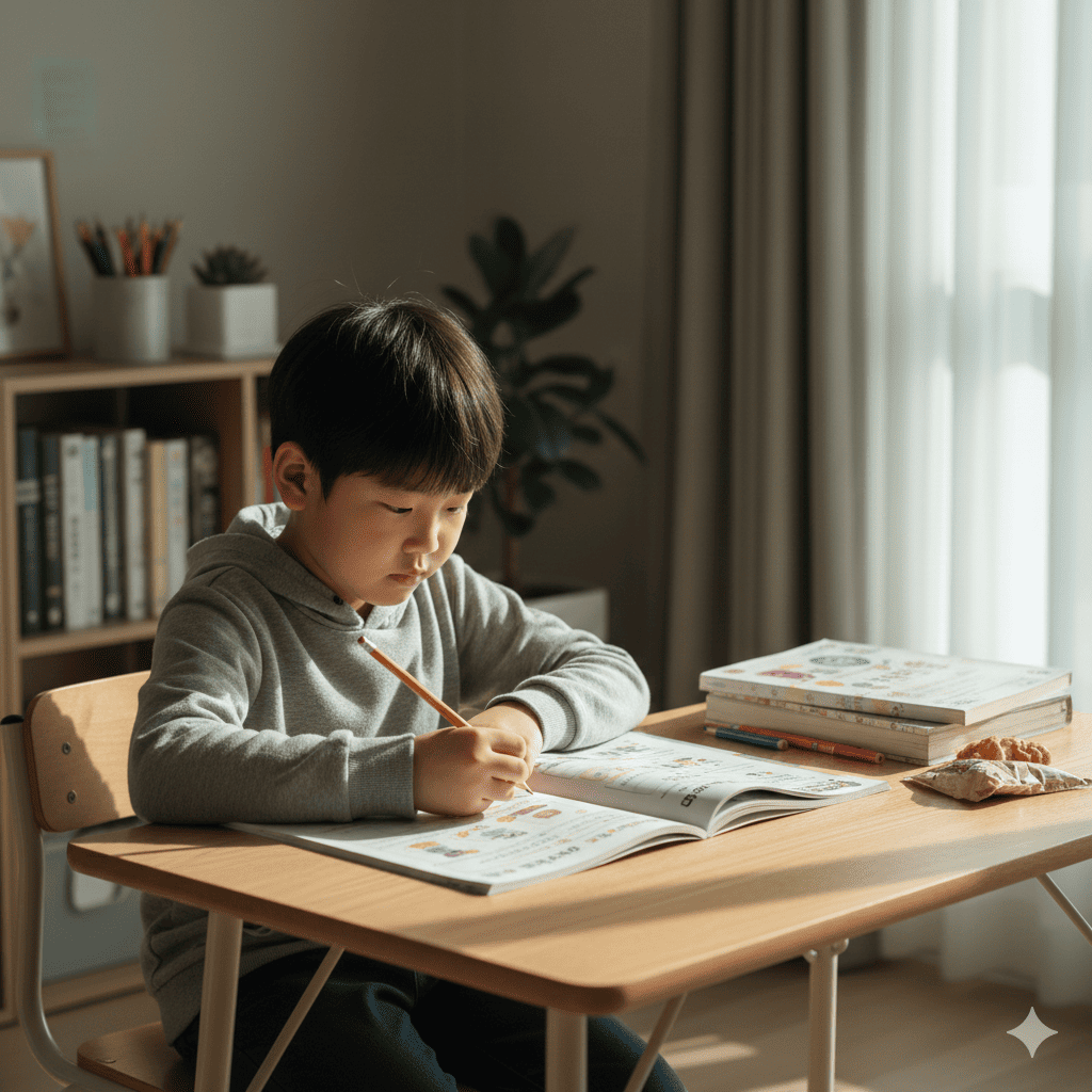 초등아이가 영어 공부하고 있는 모습