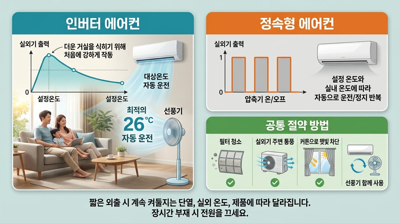 인버터와 정속형 에어컨의 전기 절약 조건 비교 이미지