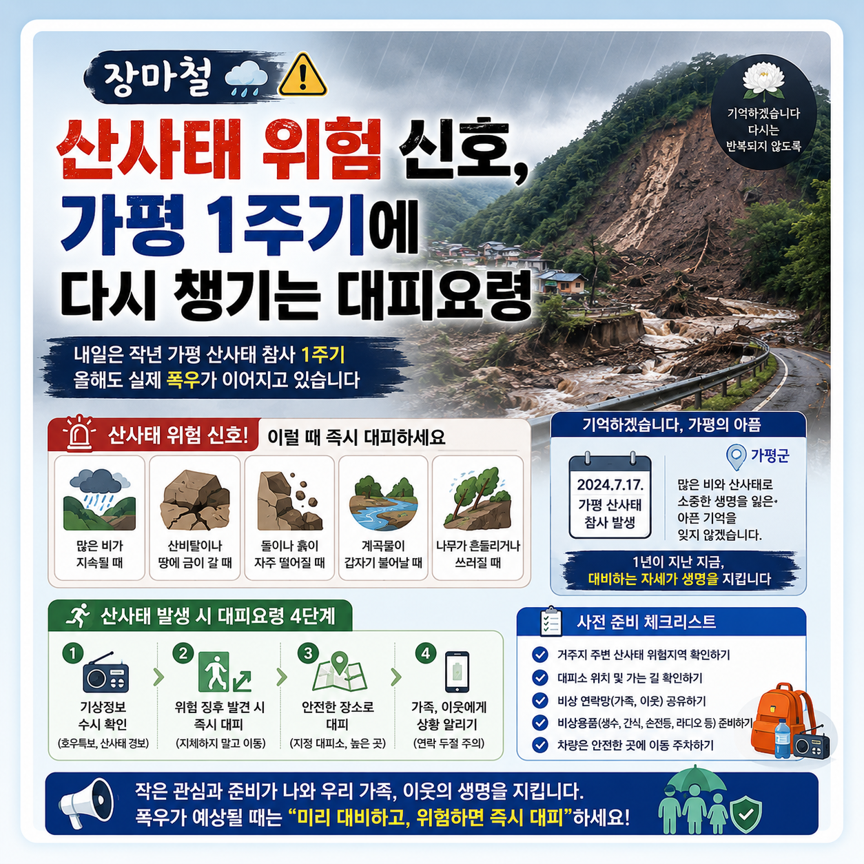 장마철 산사태 위험 신호