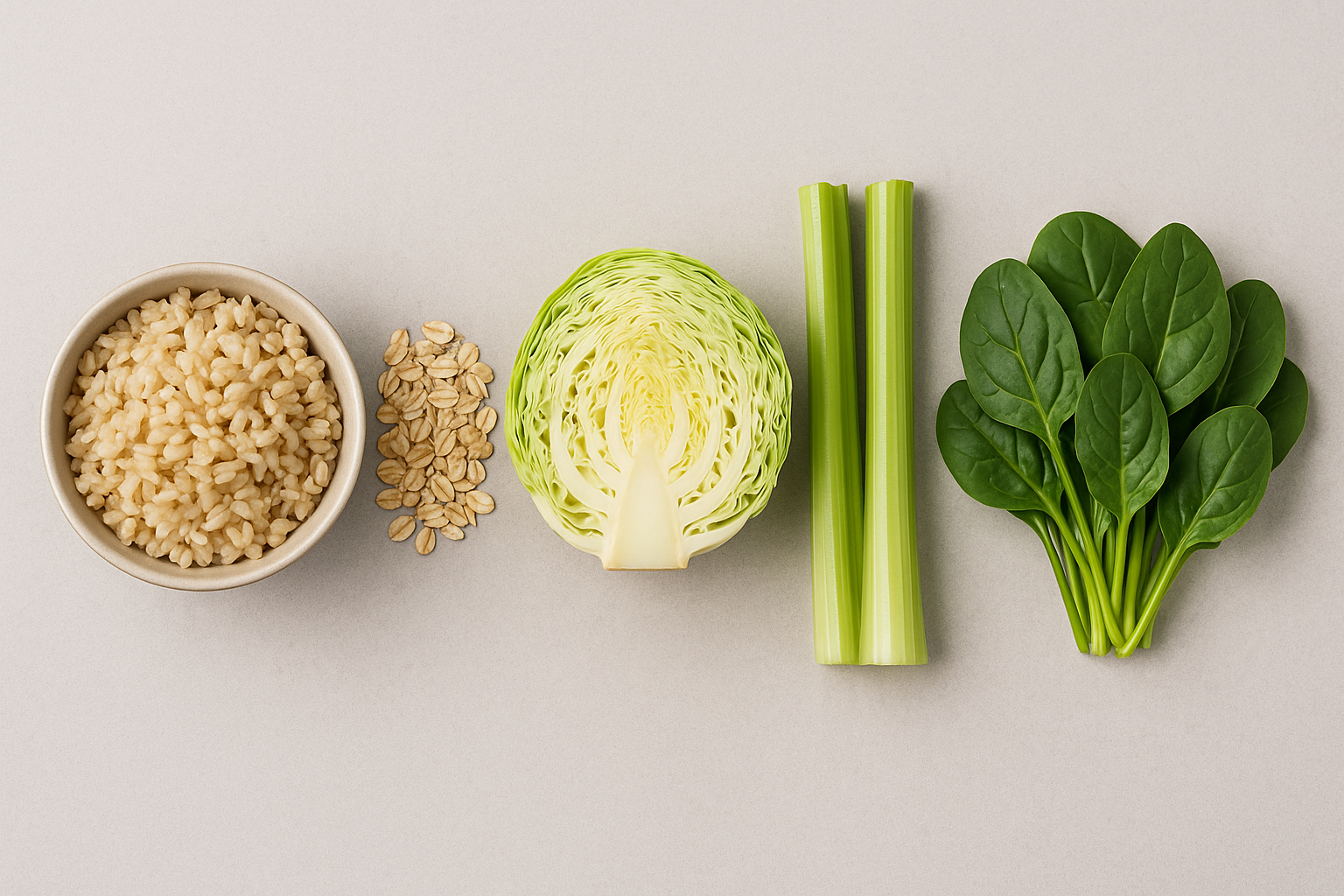 현미, 보리,양배추,파, 시금치