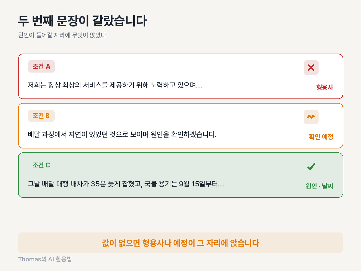 조건별 답글 두 번째 문장 비교