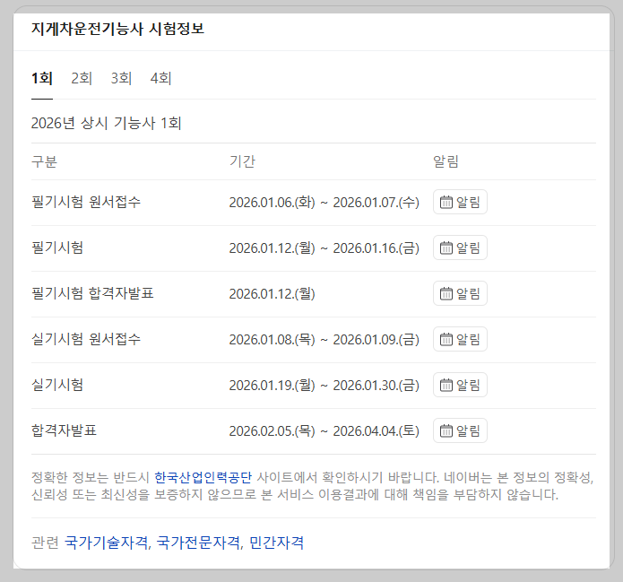 지게차운전기능사 시험 일정