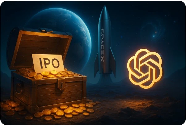 IPO 보물 상자를 외면하고 미래를 향해 나아가는 SpaceX와 OpenAI 로고