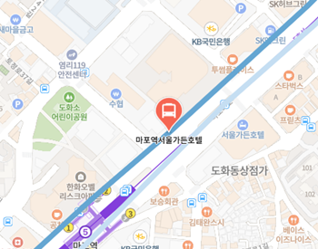 마포역서울가든호텔에서 인천공항 리무진 공항버스(6702번) 지도 위치