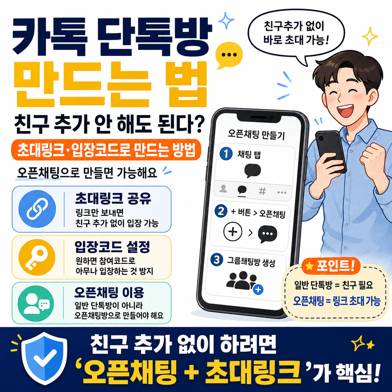 카톡 단톡방 만드는 법, 친구 추가 안 해도 된다? 초대링크&middot;입장코드로 만드는 방법