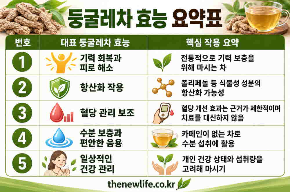 둥굴레차 효능 요약표