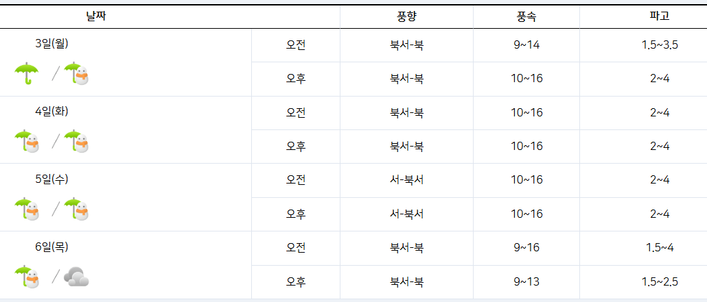 제주도 바다 날씨 예보
