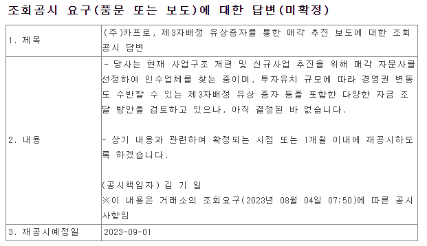 카프로 공시