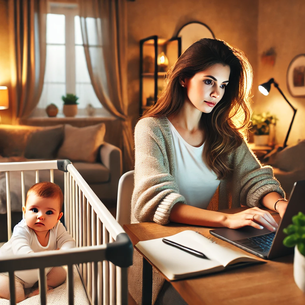 엄마가 육아중 시간을 내어 자기계발을 하는 사진