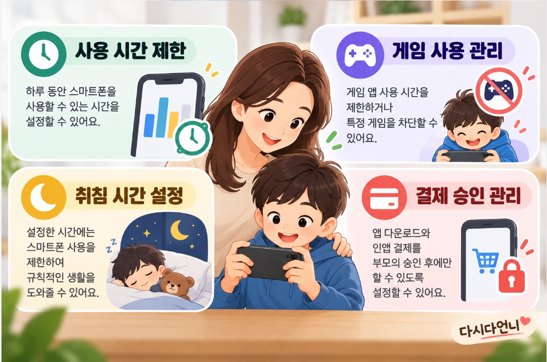자녀 스마트폰의 하루 사용시간 제한하기