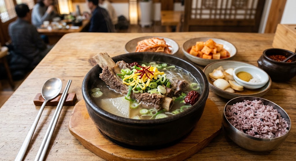 한국 잔치에 빠지지 않는 갈비탕.