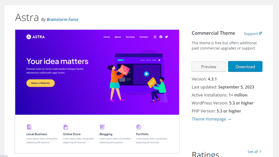 워드프레스 아스트라(Astra) 테마: 모바일 분기점 미디어쿼리