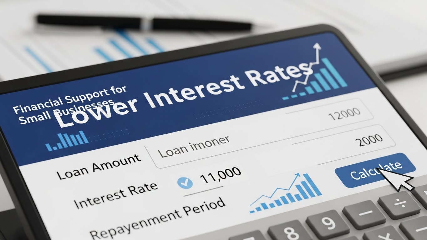 금리가 내려간 대출 계산기와 서민금융 지원 이미지