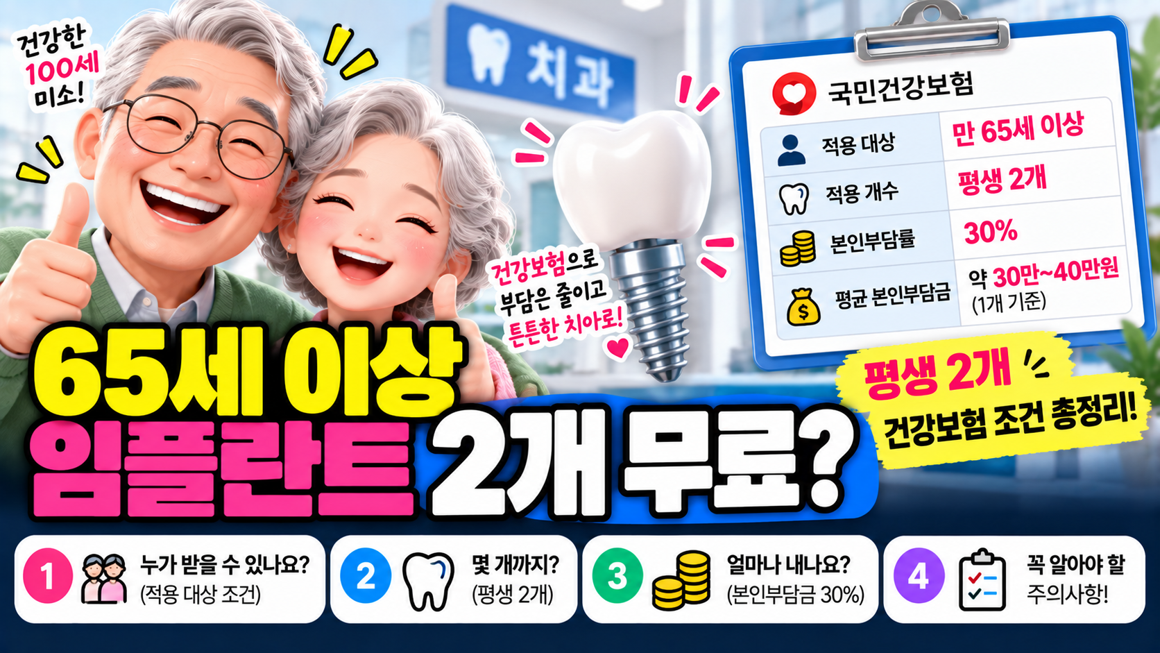 65세 이상 임플란트 2개 무료?｜평생 2개 건강보험 조건&middot;주의사항 총정리