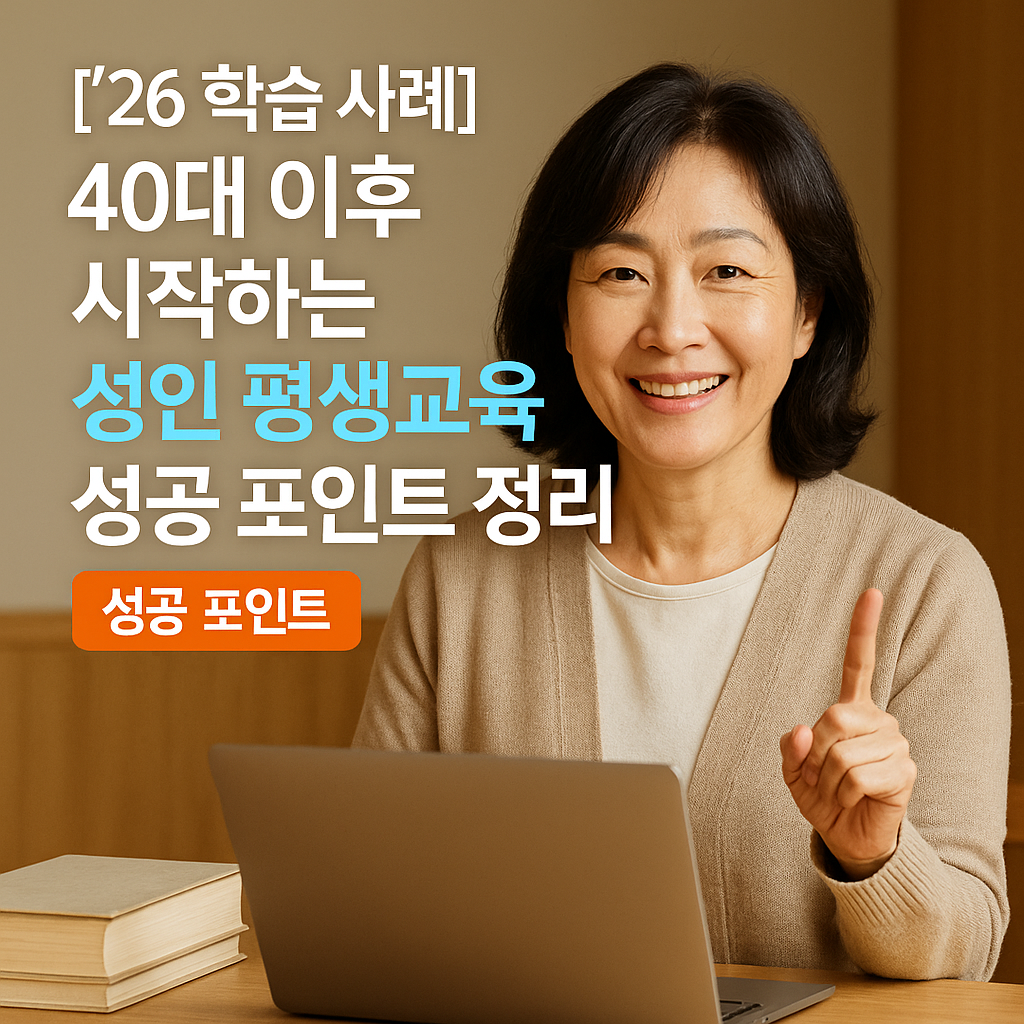 [&rsquo;26 학습 사례] 40대 이후 시작하는 성인 평생교육 ｜ 성공 포인트 정리