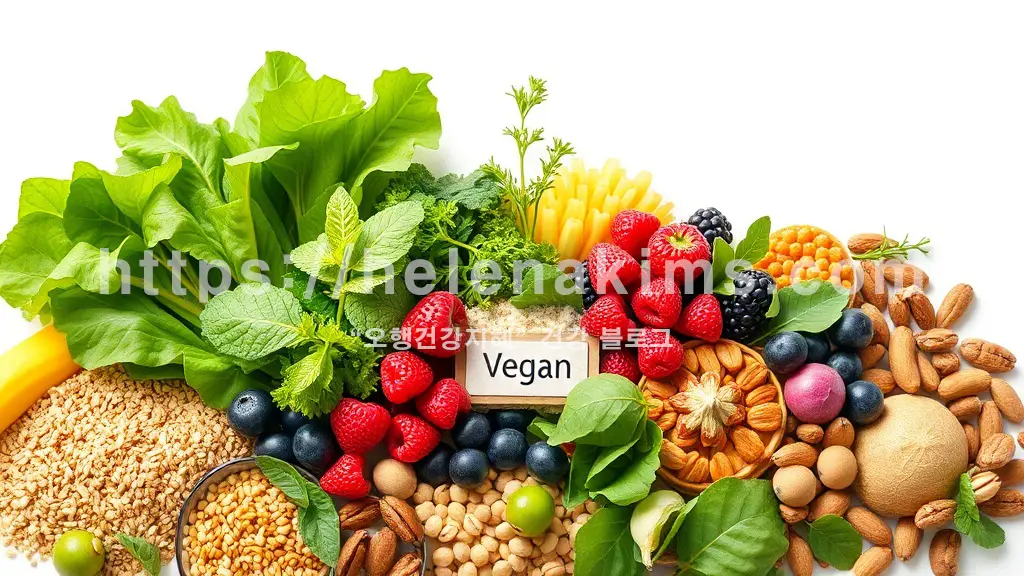 다양하고 싱싱한 채소들과 통곡류가 놓인 식탁 모습.