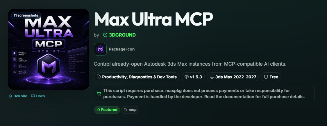 Max Ultra MCP — AI가 3ds Max Scene을 읽고 MAXScript까지 실행