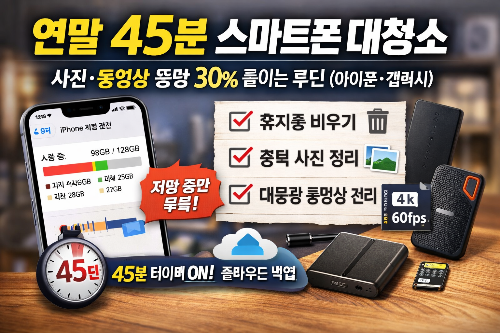 연말 45분 스마트폰 대청소: 사진·동영상 용량 30% 줄이는 루틴(아이폰·갤럭시)
