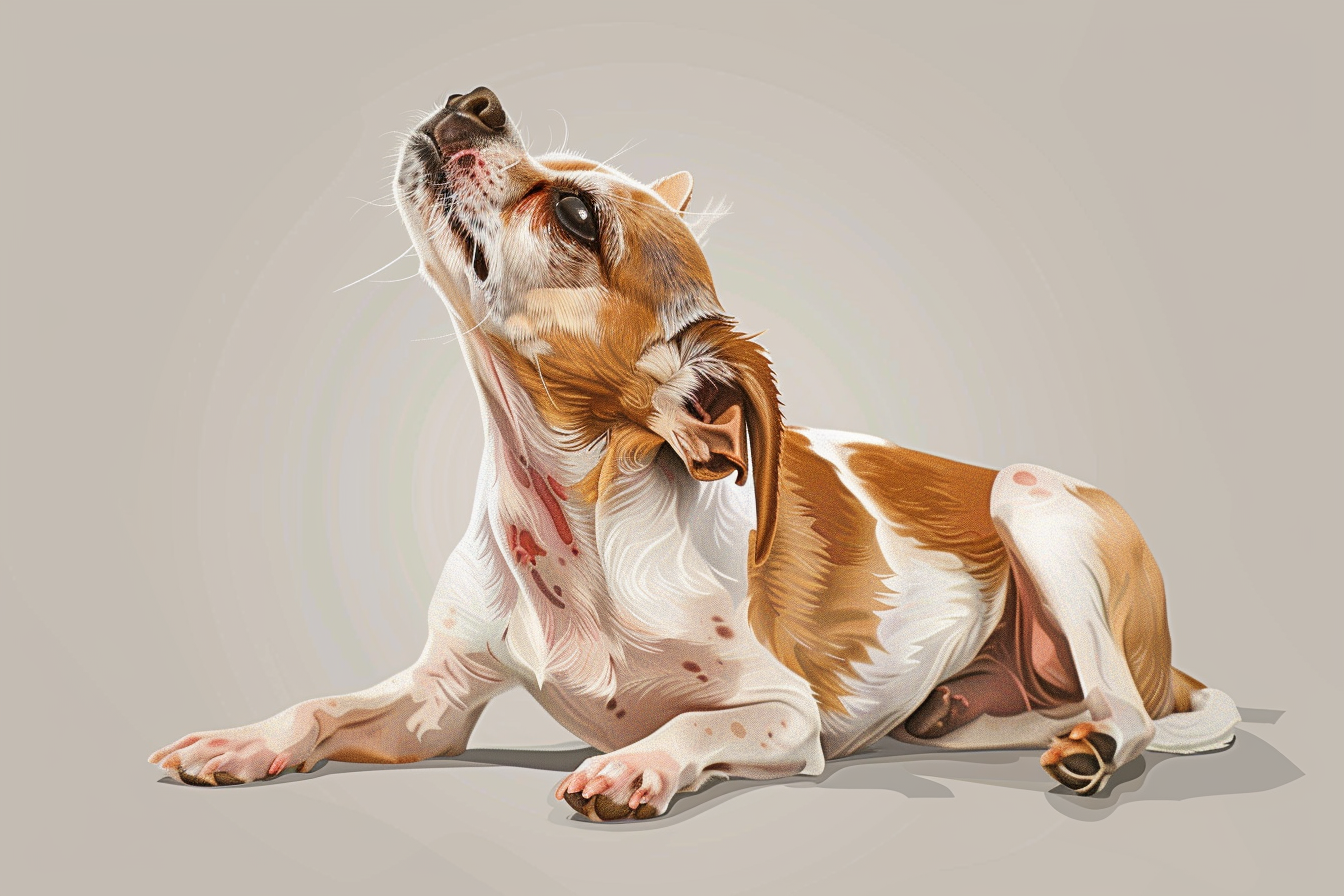 A small dog scratching its ear