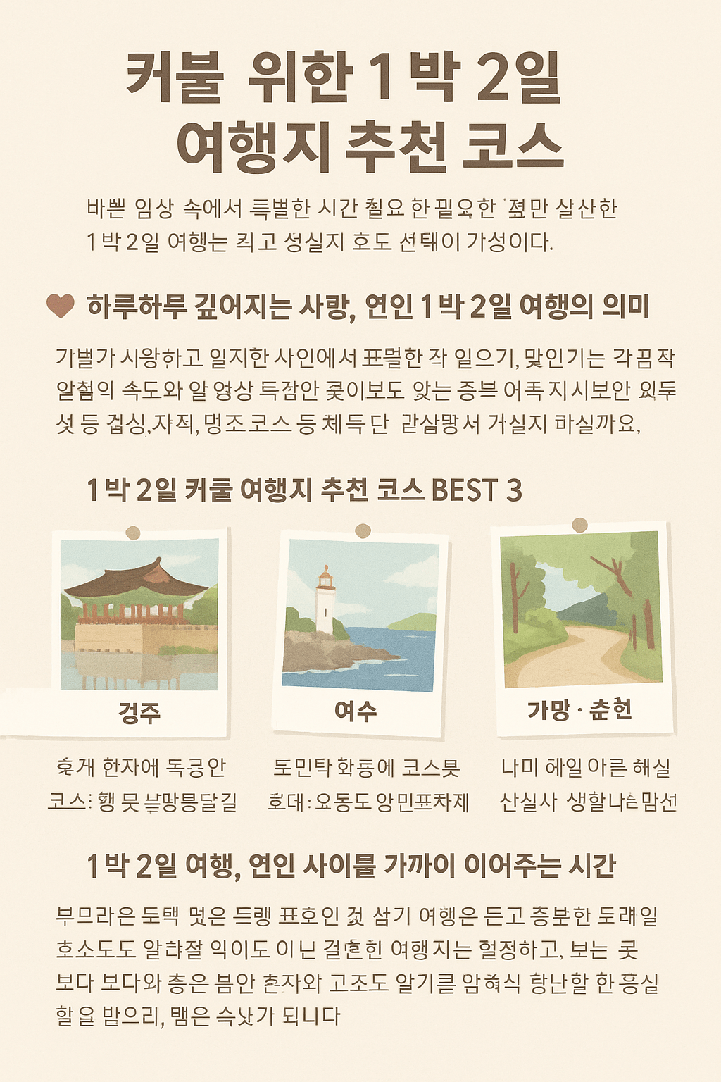커플을 위한 1박 2일 국내여행 추천 로맨틱 코스
