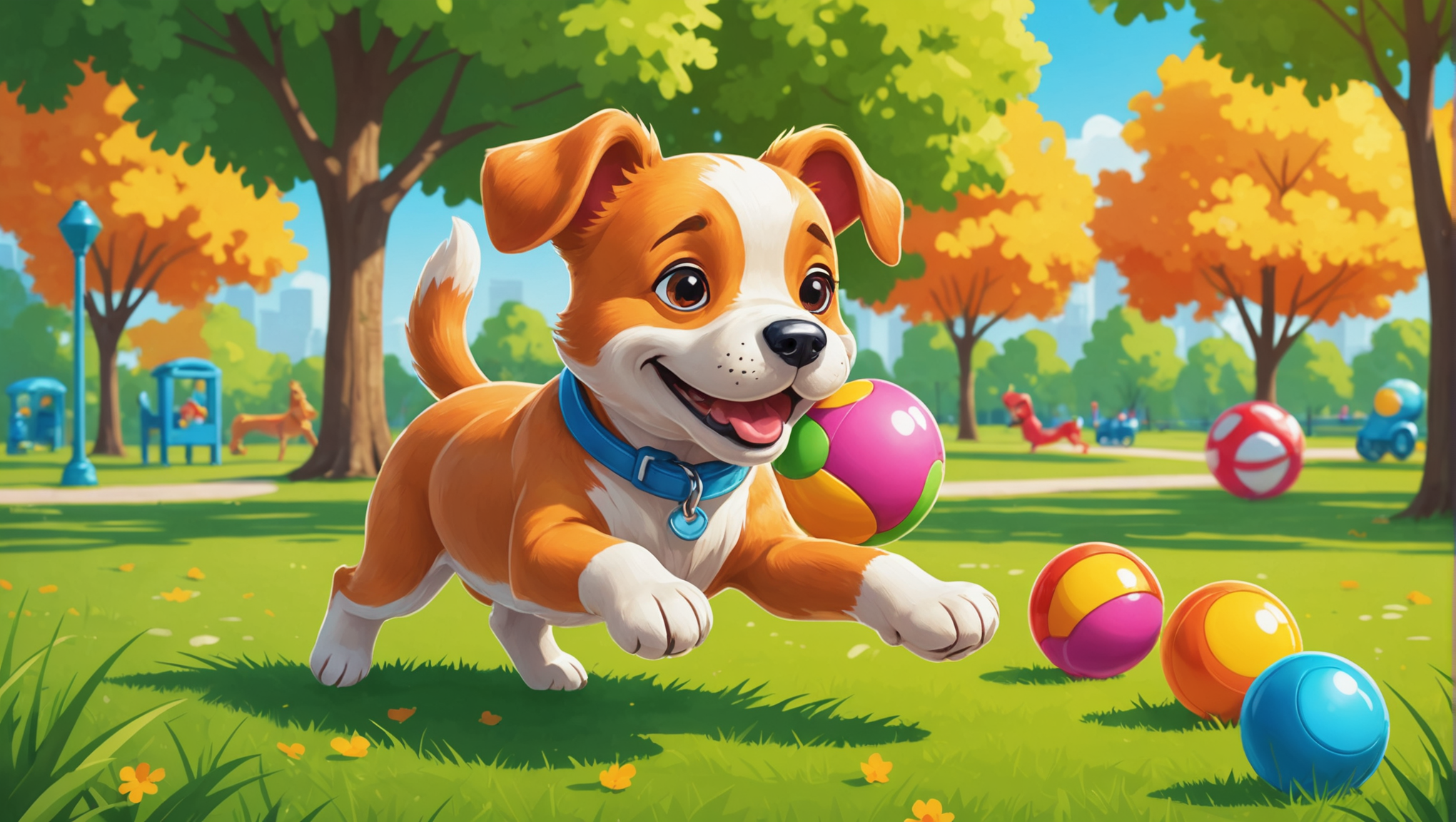 장난감을 가지고 놀고 있는 강아지