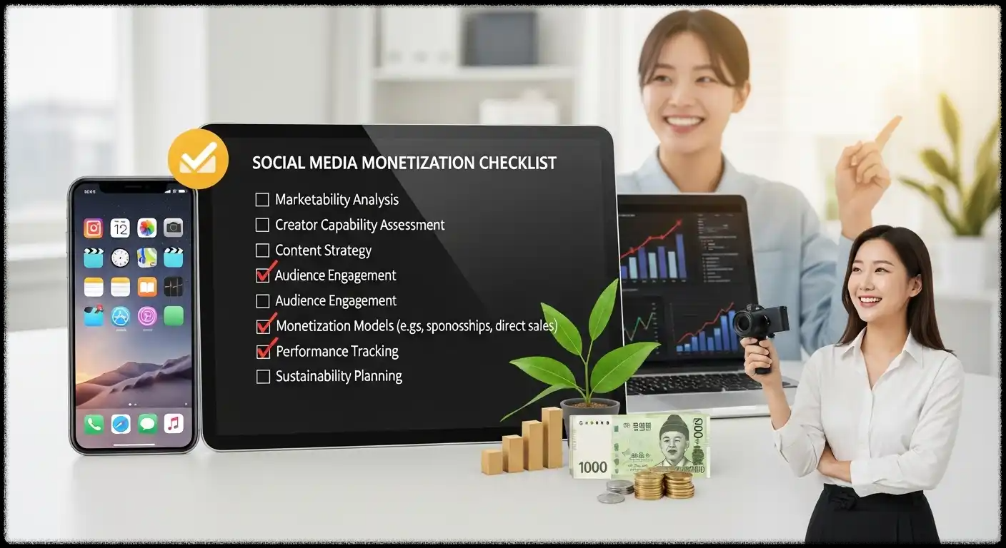 <img src="social_media_monetization_checklist_validation.webp" alt="SNS 수익화가 체크리스트 기반 실전 검증 과정을 통해 시장성과 창작자의 역량을 동시에 만족시키며 지속 가능한 비즈니스로 성장하는 과정을 표현한 이미지 입니다">